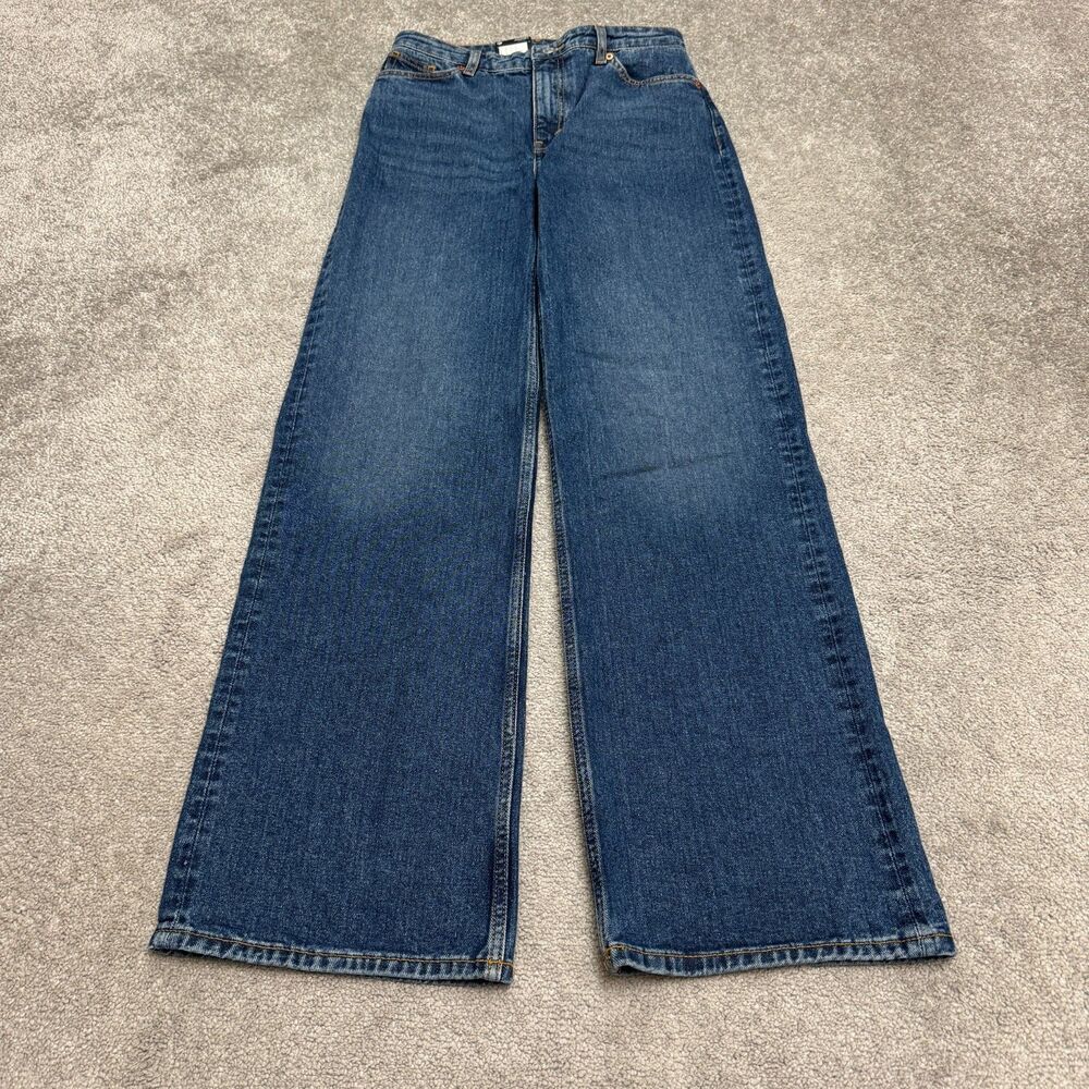 Monki Yoko Wide Leg Jeans Womens 27 High Rise Organic Cotton Blue Medium Dusty